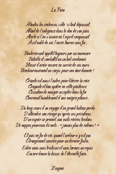 Le poème en image: La Faim