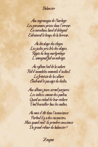 Le poème en image: Balancier