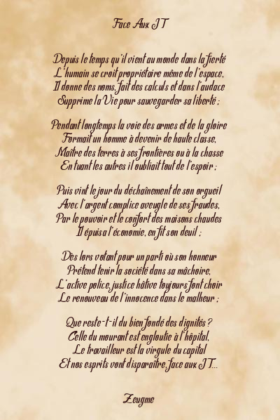 Le poème en image: Face Aux J T