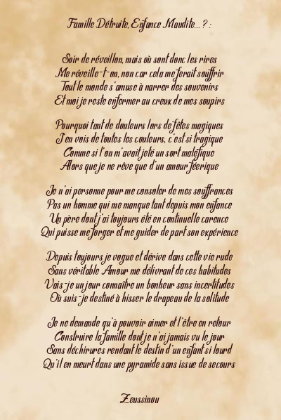 Le poème en image: Famille Détruite, Enfance Maudite… ? :